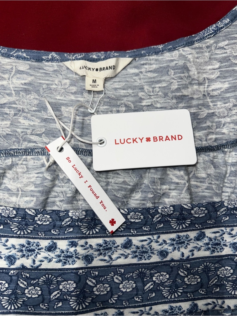 Lucky Brand Blue Floral Boho Peasant Blouse | Romantic Y2K Cottagecore Top M NWT - Picture 6 of 11